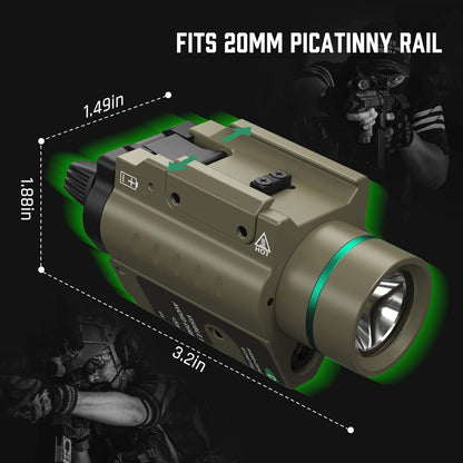 Green Laser Flashlight Combo 500 Lumen Tactical Light with Picatinny Rail Mount