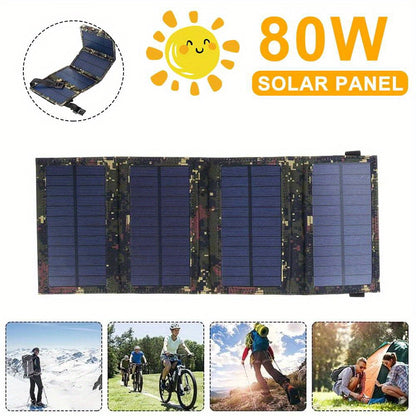 80W USB Solar Panel Folding Power Bank Outdoor Camping Hiking Phone Charger