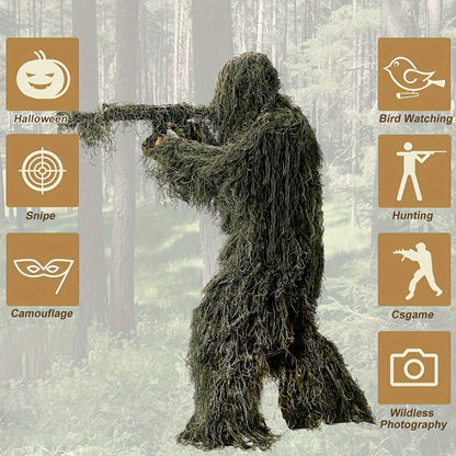 LILYPELLE 5 In 1 Ghillie Suit, 3D Camouflage Hunting Apparel Including Jacket, Pants, Hood, Carry Bag, M-L