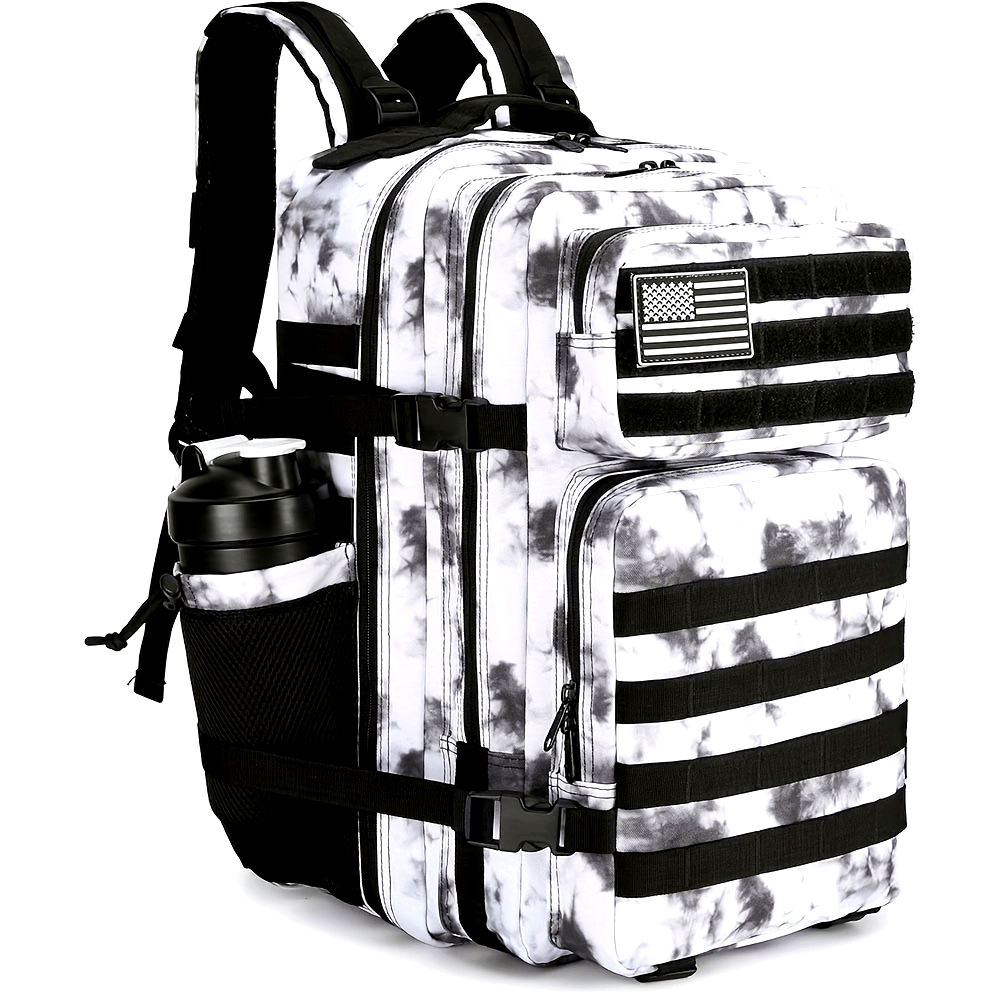 11.89gal Camo Tactical Backpack with American Flag Patch - Durable Oxford Fabric, Waterproof