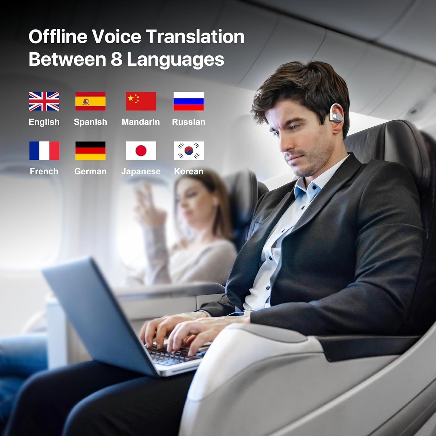 AI OWS Translation Earbuds: 3-in-1 Language Translation Device 144 Languages & Accents Translation in Real Time, with ONE Year Subscription Ideal for Travel Business and Learning, White