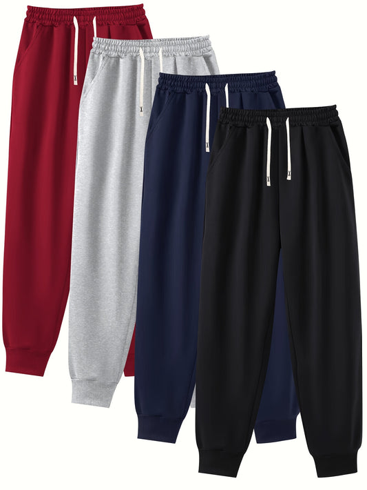 4pcs Men's Solid Color Joggers, Casual Stylish Sports Pants As Gift