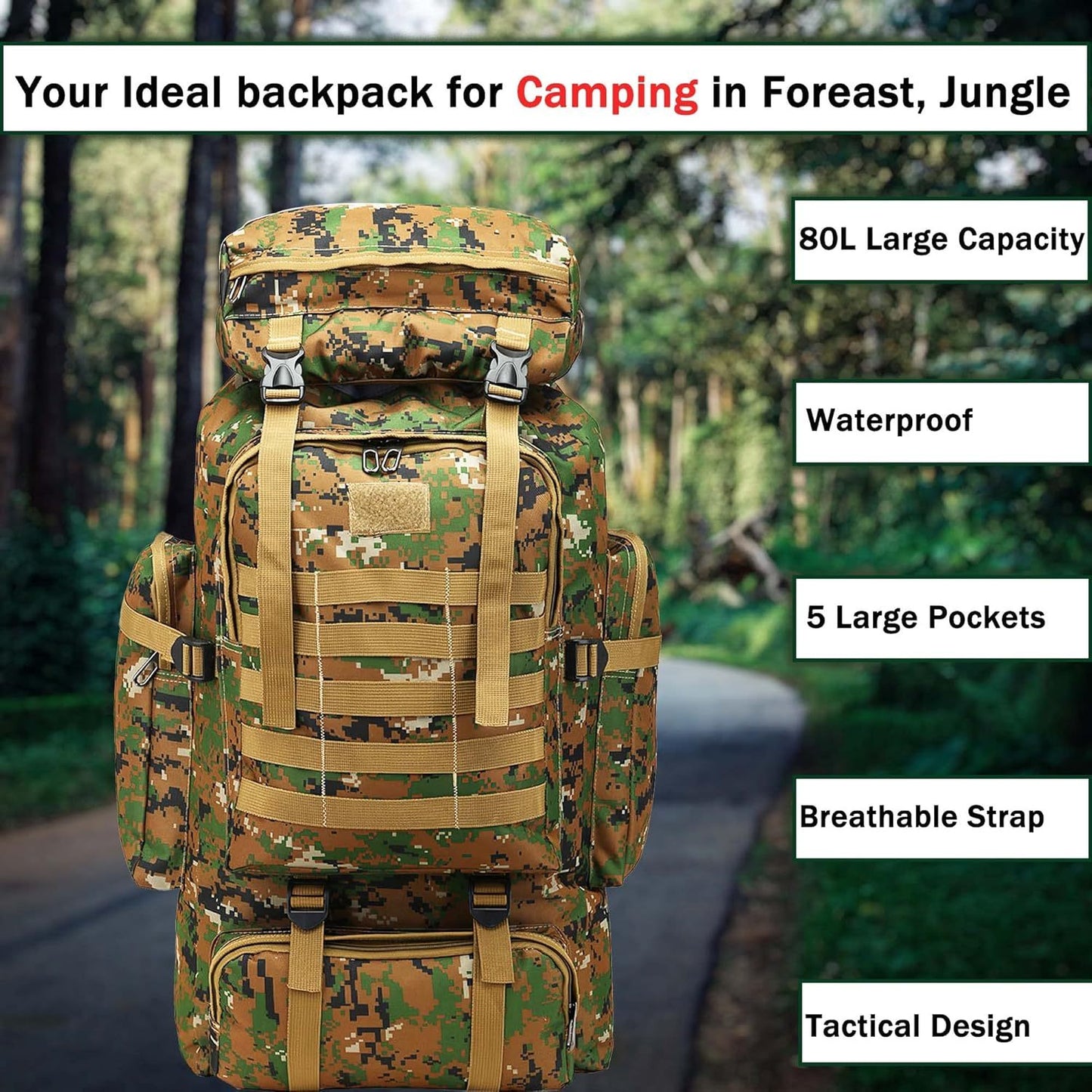 21.13gal Waterproof Tactical Backpack - Durable Oxford Fabric