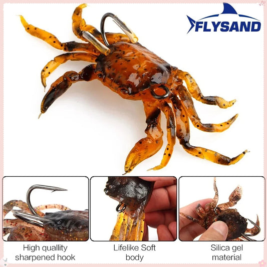 FLYSAND Simulated Crab Baits Artificial Fishing Lures Soft Silicone Double Sharp Hook Crankbaits Tackle Fish Bait