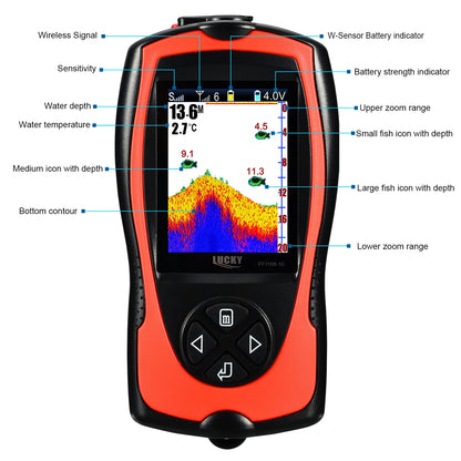 Lucky Sonar Fish Finder FF1108-1CWLA Rechargeable Wireless Sensor 45M Water Depth Echo Sounder Fishing Portable Fish Finder