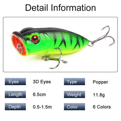 1 PC Fishing Lure Popper Floating Hard Bait Artificial Chatterbait 6.5cm 11.8g Steel Beads Fishing Lure Perch Pesca Fishing Hook