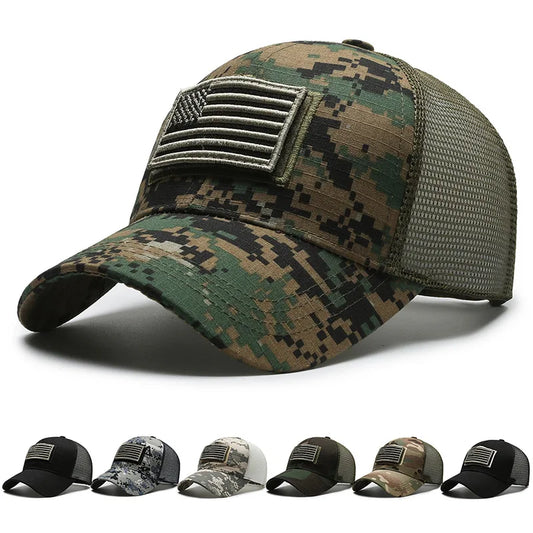 Men American Flag Camouflage Baseball Cap Male Outdoor Breathable Tactics Mountaineering Peaked Hat Adjustable Stylish Casquette