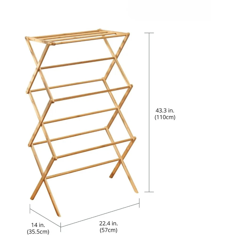 Bamboo Clothes Drying Rack - Collapsible, Foldable Wooden Laundry Drying Rack - Compact and Portable Indoor or Outdoor