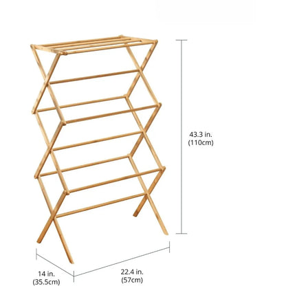 Bamboo Clothes Drying Rack - Collapsible, Foldable Wooden Laundry Drying Rack - Compact and Portable Indoor or Outdoor