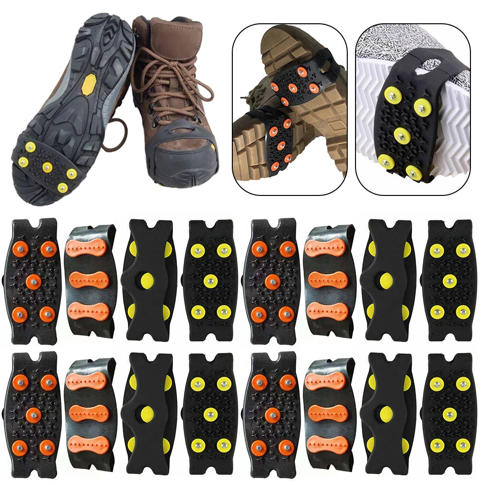 1-5Pairs Anti-Slip Ice Grips Shoe Spikes 5-Stud Snow Ice Claw Climbing Crampons Cleats Sport Shoes Cover For Winter Outdoor Gear