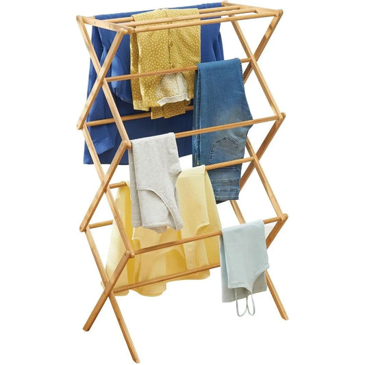 Bamboo Clothes Drying Rack - Collapsible, Foldable Wooden Laundry Drying Rack - Compact and Portable Indoor or Outdoor