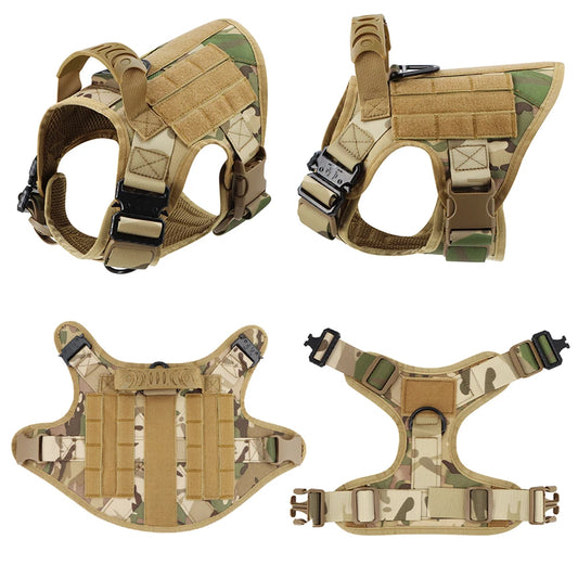 Dog Harness Leash Collar Patches Set for Medium Large Dogs Military Pet Vest Adjustable Tactical Dog Harnesses Training Walking