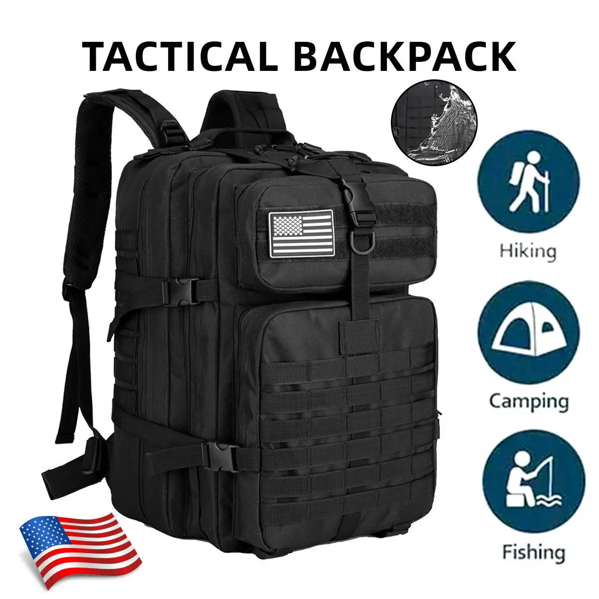 45L Tactical Backpack Molle Rucksack Outdoor Travel Bag