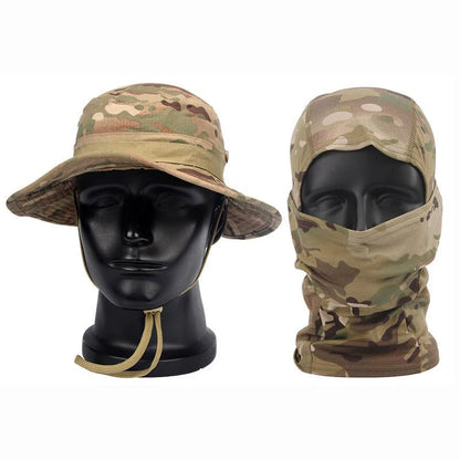 Camouflage Wide Brimmed Hat Balaclava Set Men's Outdoor Sunshade Boonie Cap Foldable Fisherman Hat Fishing Sun Protection Hat