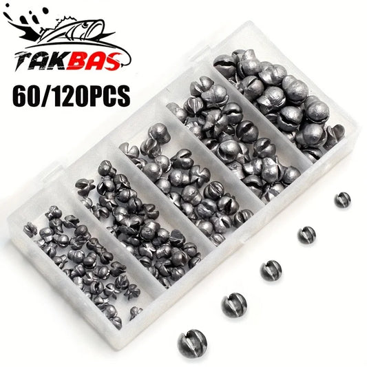 60/120pcs Fishing Weights Kit,Premium Split Shot Sinkers with 5 Versatile Sizes, Round Removable Design, Perfect for Freshwater