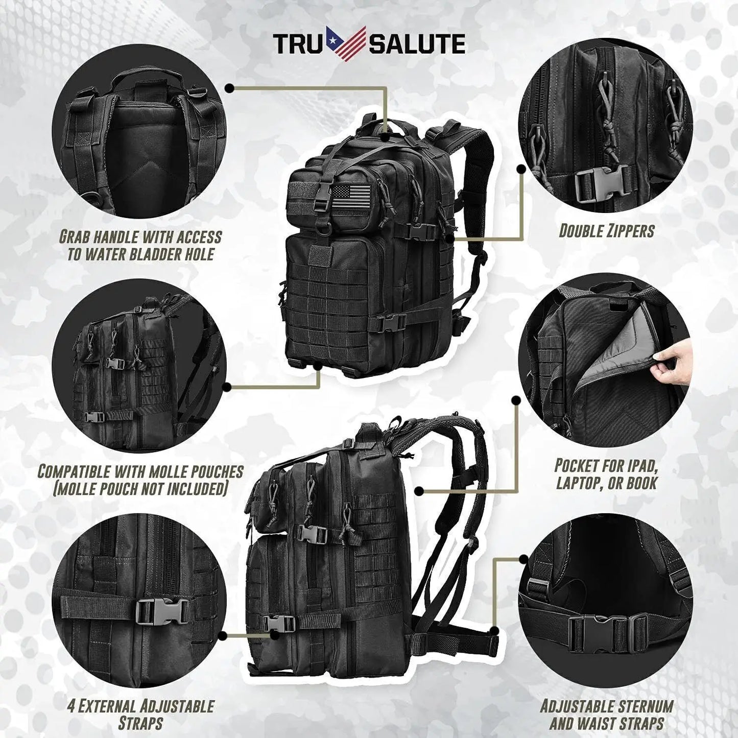 45L Tactical Backpack Molle Rucksack Outdoor Travel Bag