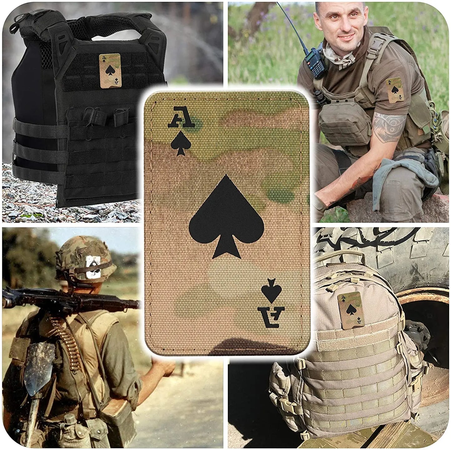 IR Reflective Poker Ace of Spades Tactical Morale Backpack Chapter Nylon Fabric Laser DIY Luminous Patches for Clothing