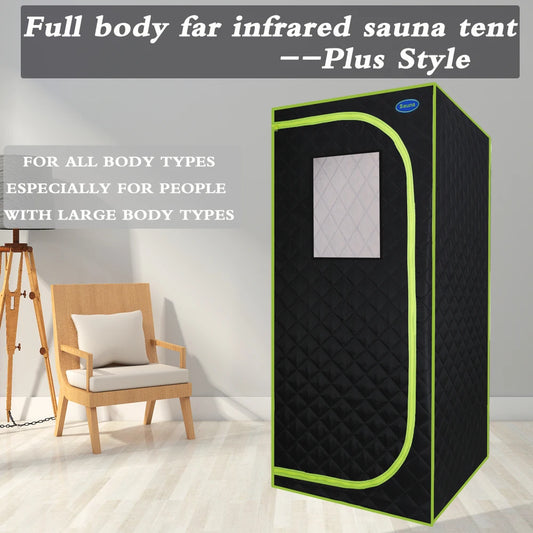 Portable Plus Type Full Size Far Infrared Sauna Tent Spa Detox Therapy Relaxation At Home Larger Stainless Steel Pipes Connector