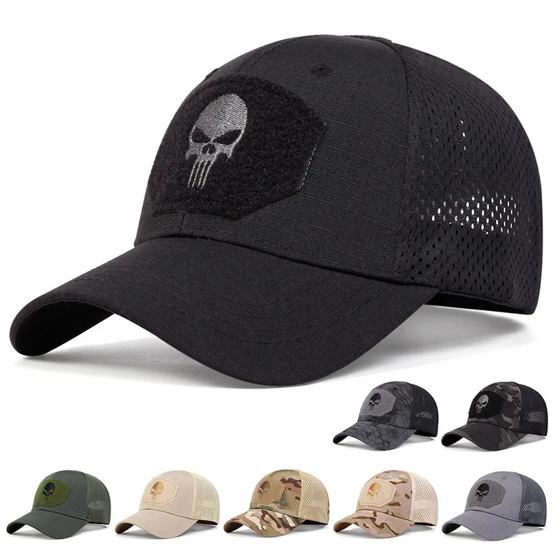 Skull Tactical Airsoft Cap Adjustable Breathable Sun Visor Trucker Hat Mesh Hunting Hiking Snapback Baseball hats gorra