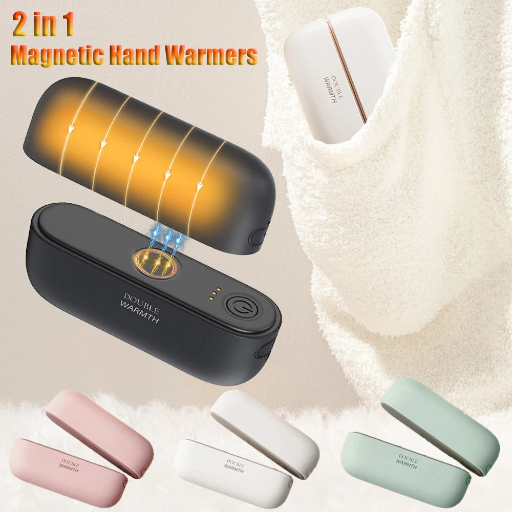 New 2 in 1 Magnetic Rechargeable Hand Warmers Electric Portable Handwarmers Safe Heating Warmer Mini Pocket Heater Gifts Outdoor