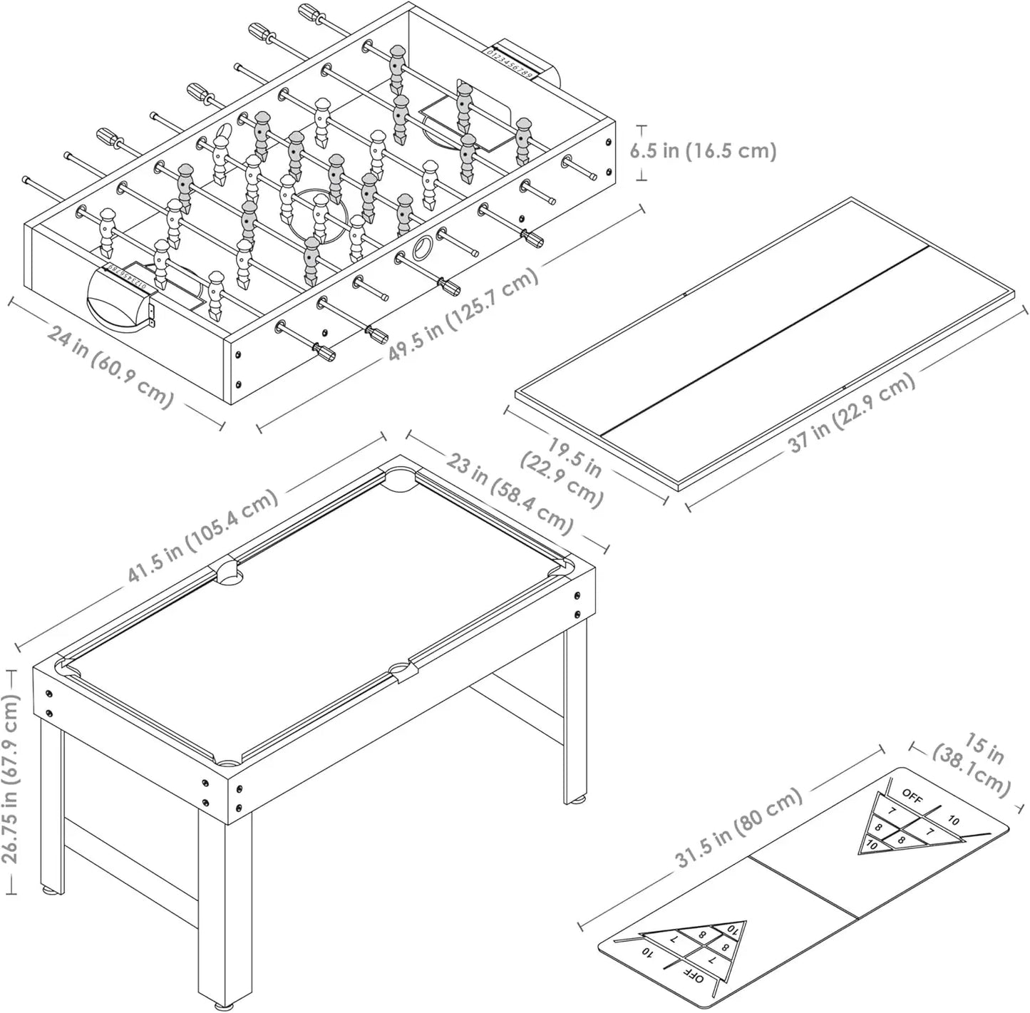 Table - Combination Multi-Game Table with Billiards, Push Hockey, Foosball, Ping Pong, and More - 49.5-Inch - Classic Wood Stain