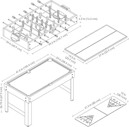 Table - Combination Multi-Game Table with Billiards, Push Hockey, Foosball, Ping Pong, and More - 49.5-Inch - Classic Wood Stain