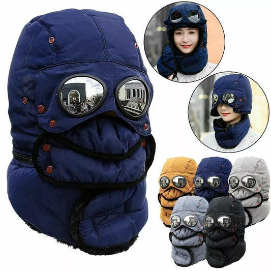 1pc Winter Thermal Hat with Glasses Winter Cycling Windproof Ski Mask Cap Fashion Warm Hat