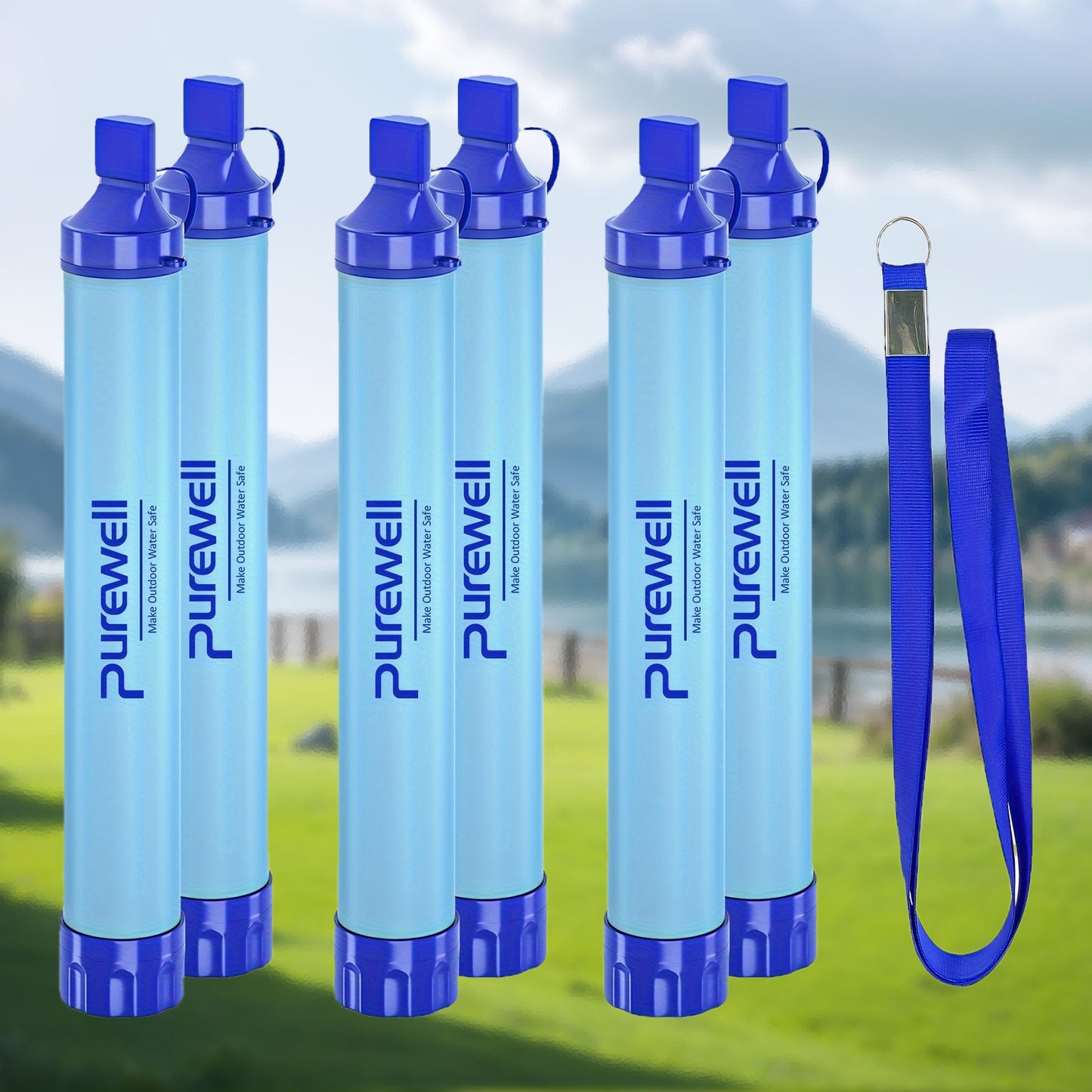 6PCS Purewell Outdoor Water Filter Personal Water Filtration Straw Emergency Survival Gear Water Purifier For Camping Hiking Climbing Backpacking