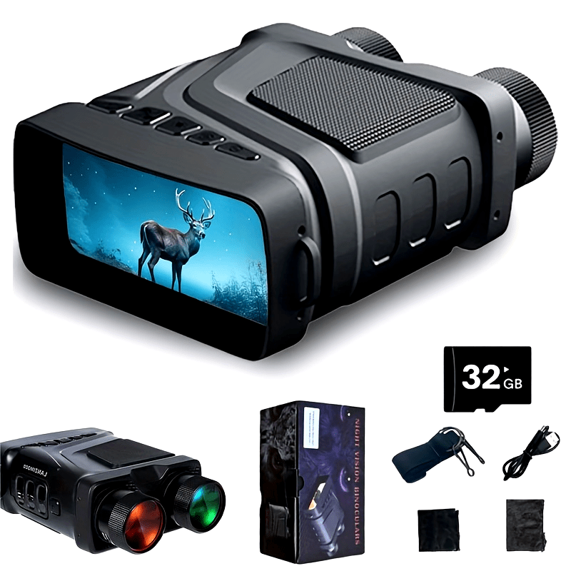 Night vision goggles with 32g card night vision dual tube digital night vision dual tube all black full-color 1080P all black 800m large screen infrared telescope, very suitable for outdoor camping and all black exploration Wilderness Outfiters