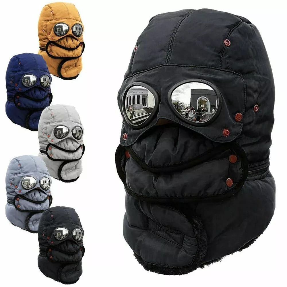 1pc Winter Thermal Hat with Glasses Winter Cycling Windproof Ski Mask Cap Fashion Warm Hat