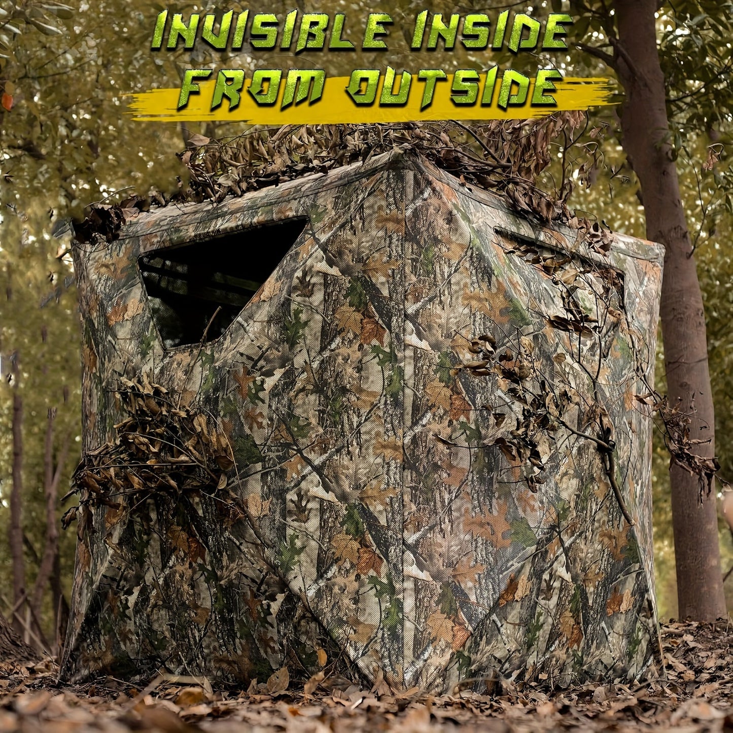 270 Degree See-Through Ground Blind 2-3 Person, Pop-Up And Portable Durable Hunting Blind With Carrying Bag For Deer And Turkey Hunting Wilderness Outfiters